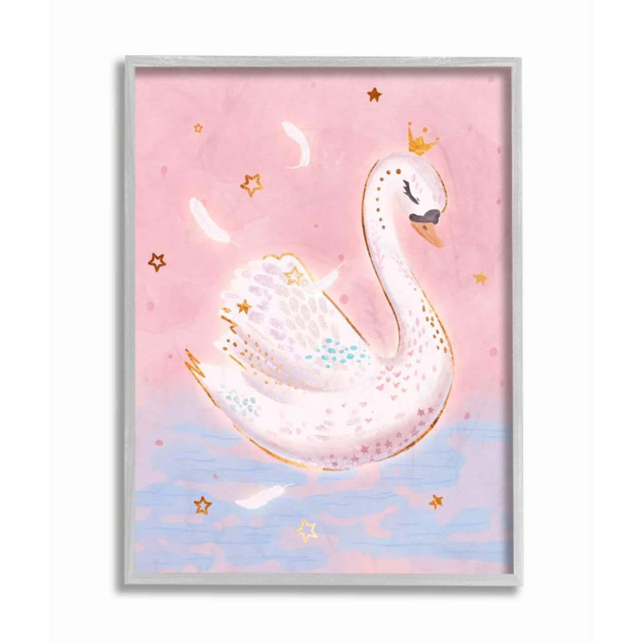 Stupell Industries Princess Swan Lake Girl's Nursery Animal Illustration Framed Wall Art